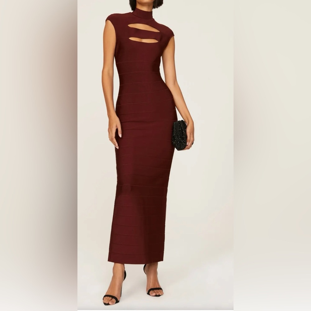 Herve LegerIcon Cap Sleeve Gown  ICO8393866 MAHOGANY NWT
